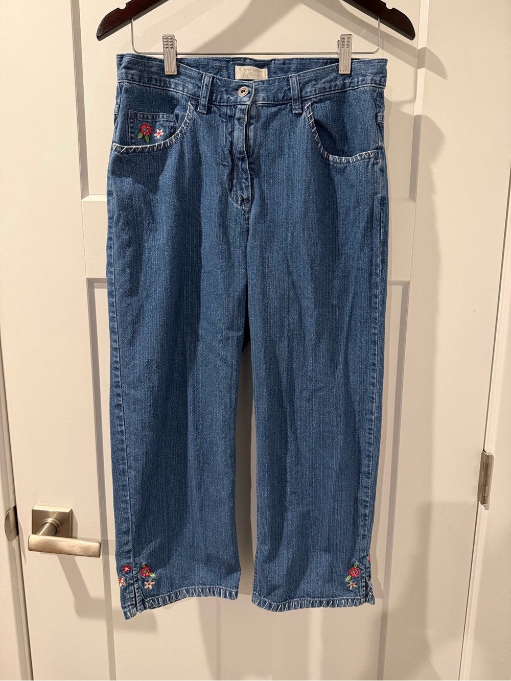 Christopher & Banks Medium Blue Cropped Jeans with Floral Embroidery